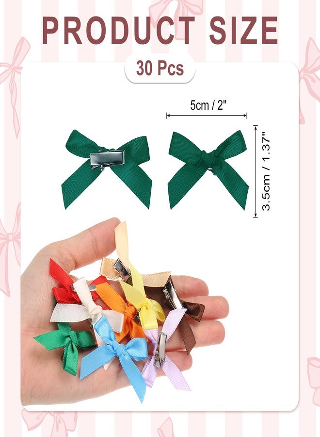 MECCANIXITY Mini Bow Hair Clip Small Cute Bowknot Ribbon Colorful Satin Tiny Bows Clips Pins Barrettes Hair Accessories for Girls Women Girlfriend(Pack of 30, Dark Green) - Image 2